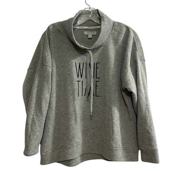 Rae Dunn Women's "Wine Time" Cowlneck Sweatshirt Gray Size M - Picture 1 of 9